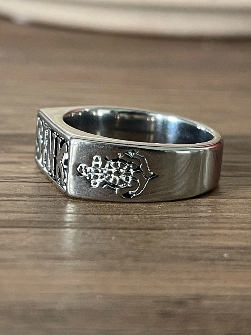 Silver 'SINK' Engraved Ring